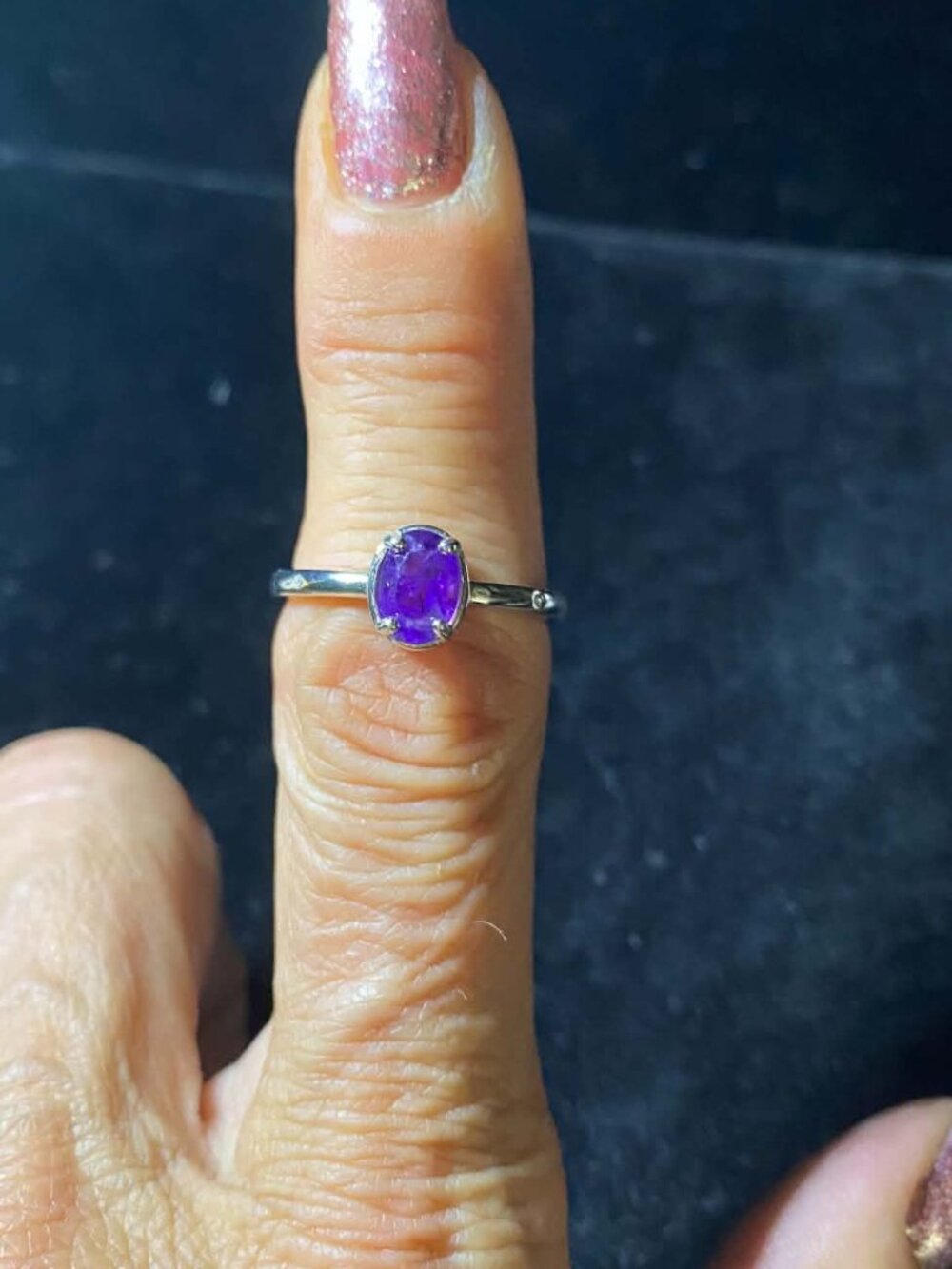 .925 Sterling Silver Oval Natural Amethyst Dainty Ring February Birthstone